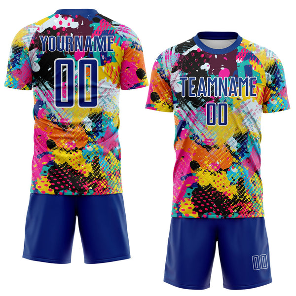 Custom Graffiti Pattern Royal-White Paint Splatter Sublimation Soccer Uniform Jersey alternate