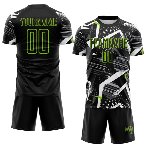 Custom Black Gray-Neon Green Geometric Asymmetry Shatter Sublimation Soccer Uniform Jersey alternate