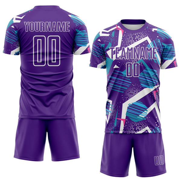 Custom Purple Blue Pink-White Geometric Asymmetry Shatter Sublimation Soccer Uniform Jersey alternate