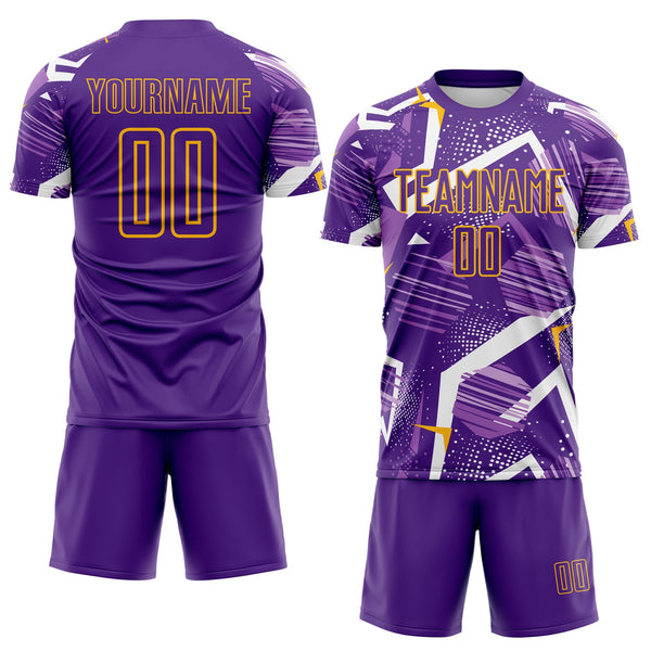 Custom Purple White-Gold Geometric Asymmetry Shatter Sublimation Soccer Uniform Jersey alternate