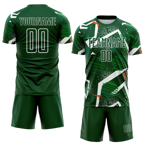 Custom Green Orange-White Geometric Asymmetry Shatter Sublimation Soccer Uniform Jersey alternate