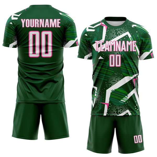 Custom Green White-Pink Geometric Asymmetry Shatter Sublimation Soccer Uniform Jersey alternate