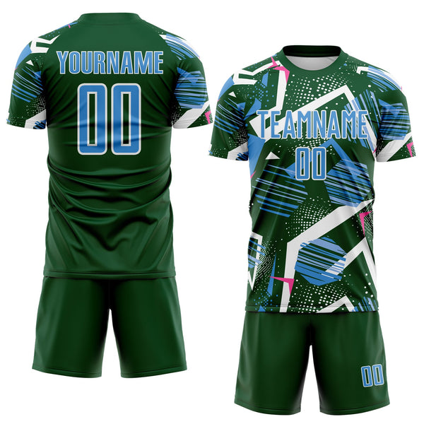 Custom Green Powder Blue Pink-White Geometric Asymmetry Shatter Sublimation Soccer Uniform Jersey alternate
