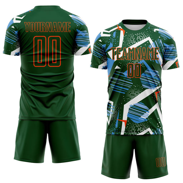 Custom Green Blue White-Orange Geometric Asymmetry Shatter Sublimation Soccer Uniform Jersey alternate
