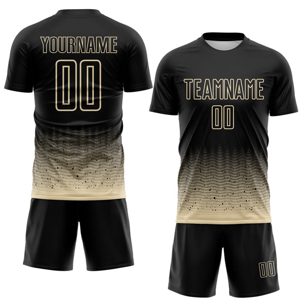 Custom Black-Cream Fade Wave Lines Splatter Sublimation Soccer Uniform Jersey alternate