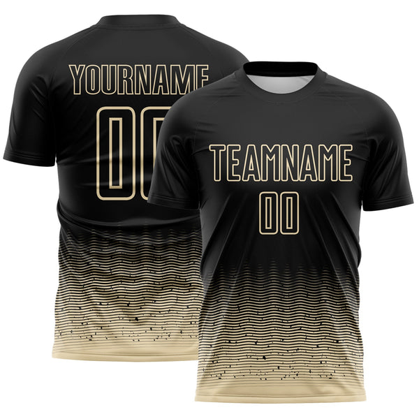 Custom Black-Cream Fade Wave Lines Splatter Sublimation Soccer Uniform Jersey