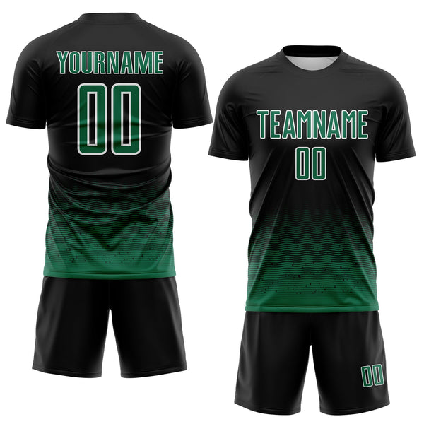 Custom Black Kelly Green-White Fade Wave Lines Splatter Sublimation Soccer Uniform Jersey alternate