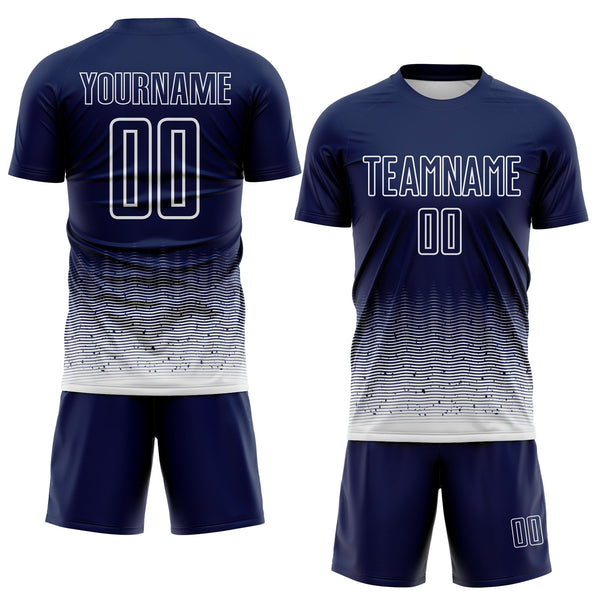 Custom Navy-White Fade Wave Lines Splatter Sublimation Soccer Uniform Jersey alternate