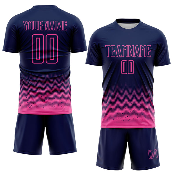 Custom Navy-Pink Fade Wave Lines Splatter Sublimation Soccer Uniform Jersey alternate