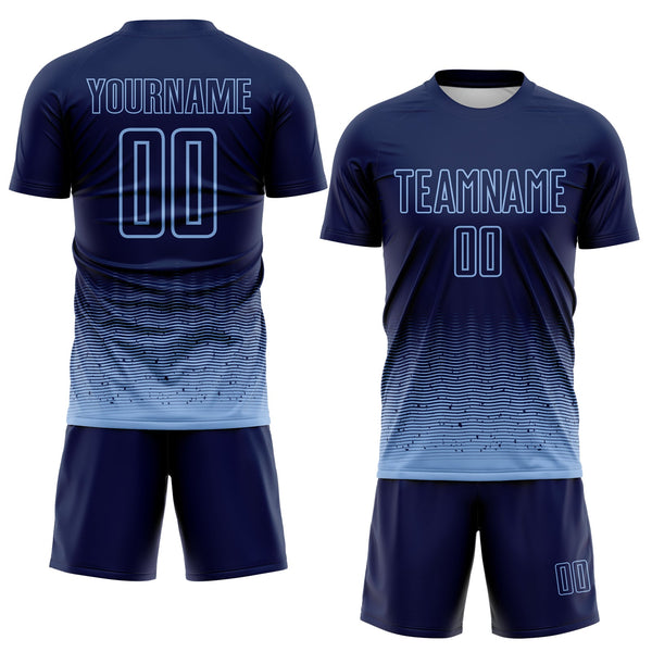 Custom Navy-Light Blue Fade Wave Lines Splatter Sublimation Soccer Uniform Jersey alternate