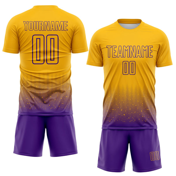 Custom Gold-Purple Fade Wave Lines Splatter Sublimation Soccer Uniform Jersey alternate