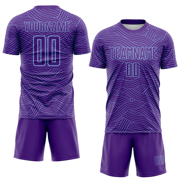 Custom Purple-Light Blue Abstract Wave Lines Interlocking Sublimation Soccer Uniform Jersey alternate