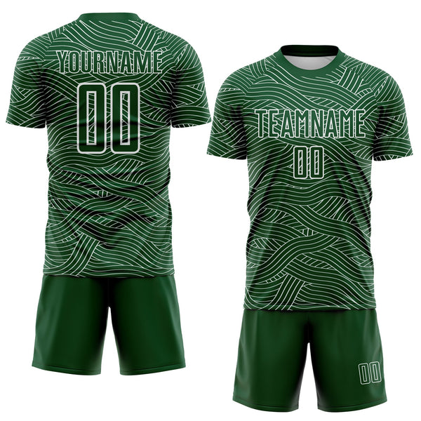 Custom Green-White Abstract Wave Lines Interlocking Sublimation Soccer Uniform Jersey alternate