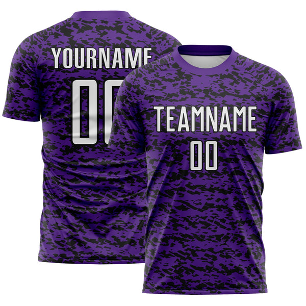 Custom Purple White-Black Geometric Fragment Splatter Sublimation Soccer Uniform Jersey