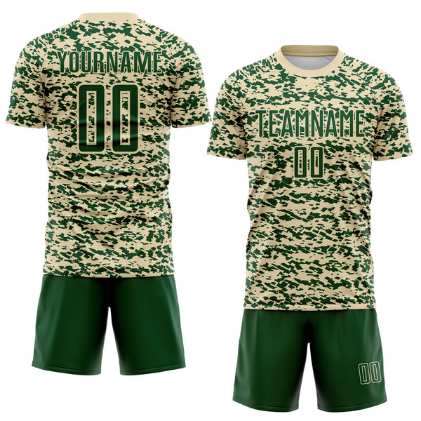Custom Cream-Green Geometric Fragment Splatter Sublimation Soccer Uniform Jersey alternate