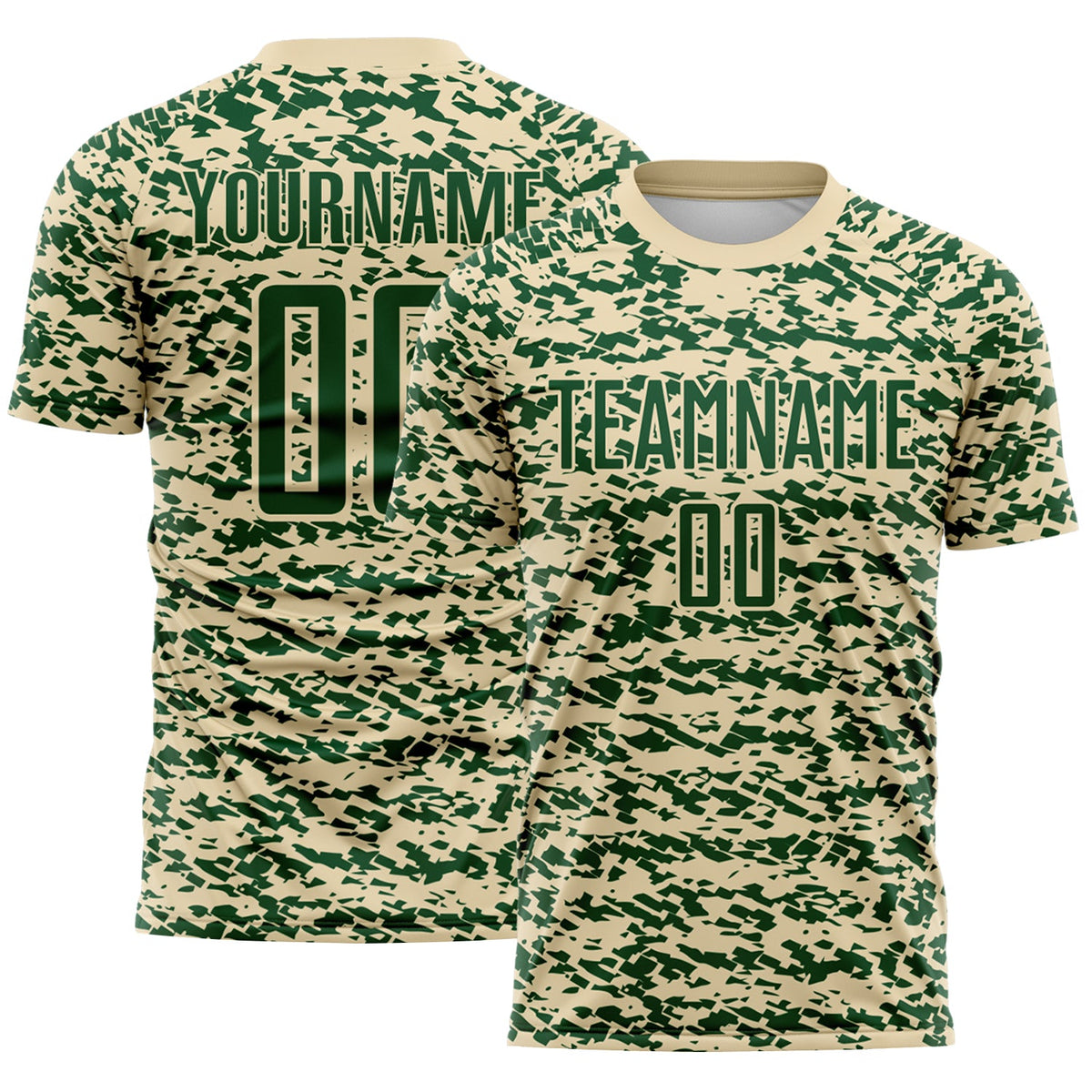 Custom Cream-Green Geometric Fragment Splatter Sublimation Soccer Uniform Jersey