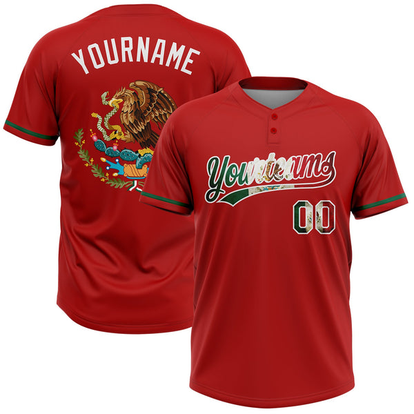 Custom Red Vintage Mexican Flag-White Mexico Two-Button Unisex Softball Jersey