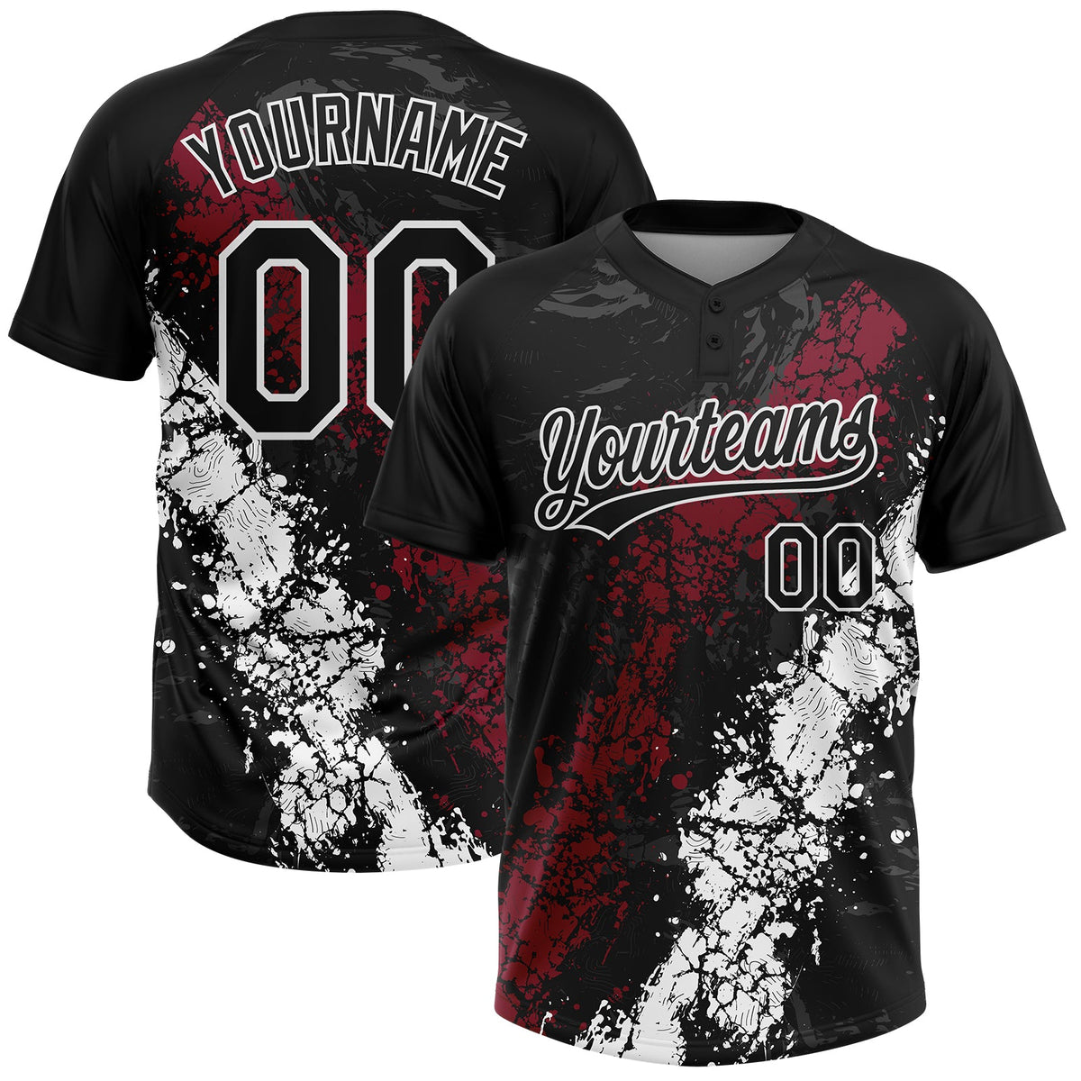 Custom Black Crimson-White Dripping Splatter Cracked Texture Two-Button Unisex Softball Jersey
