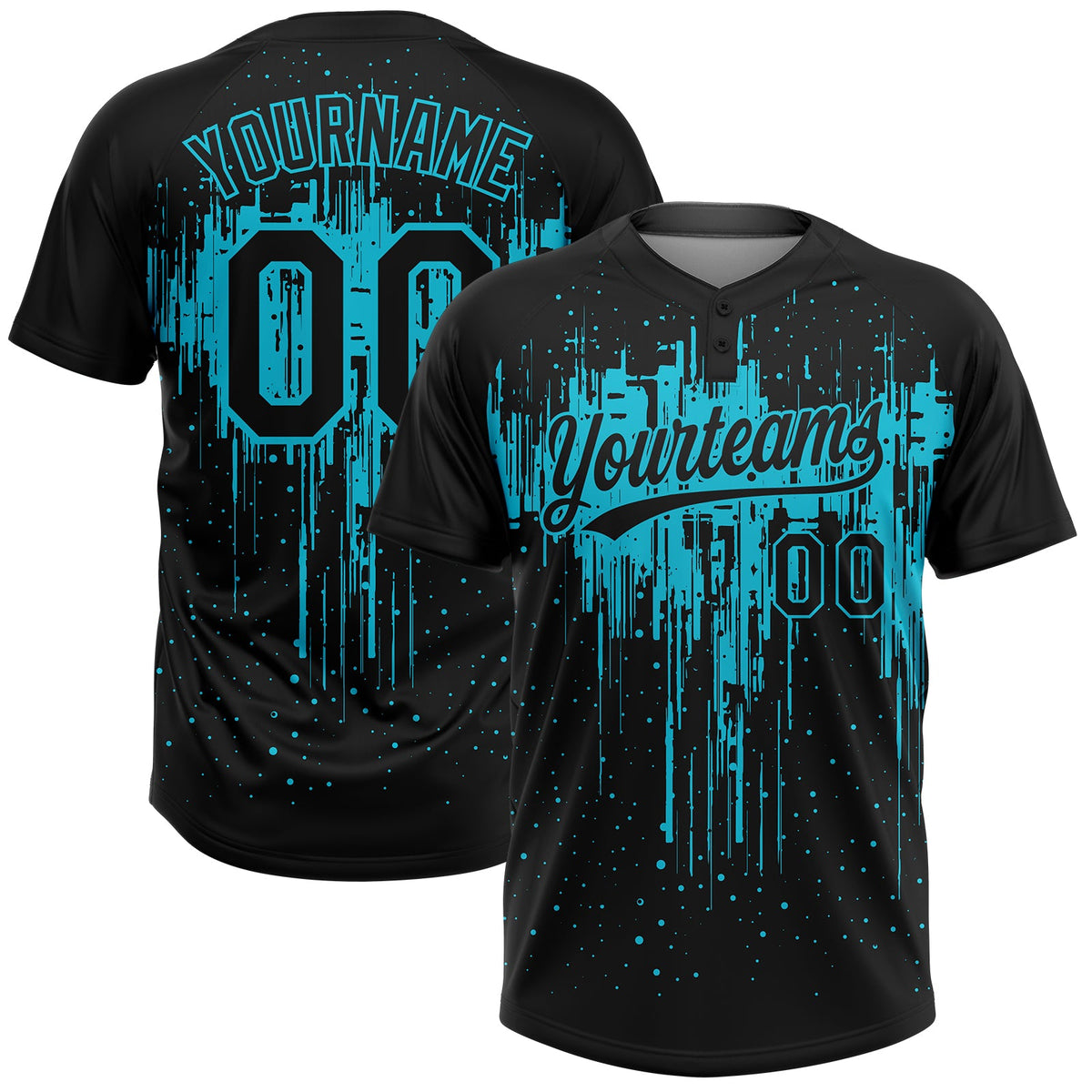 Custom Black Lakes Blue Dripping Splatter Paint Two-Button Unisex Softball Jersey