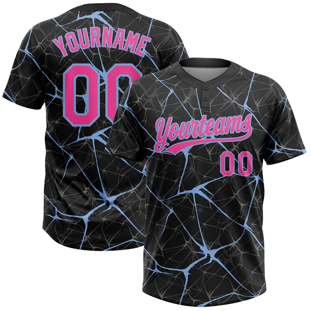 Custom Black Pink-Light Blue  Abstract Network Two-Button Unisex Softball Jersey
