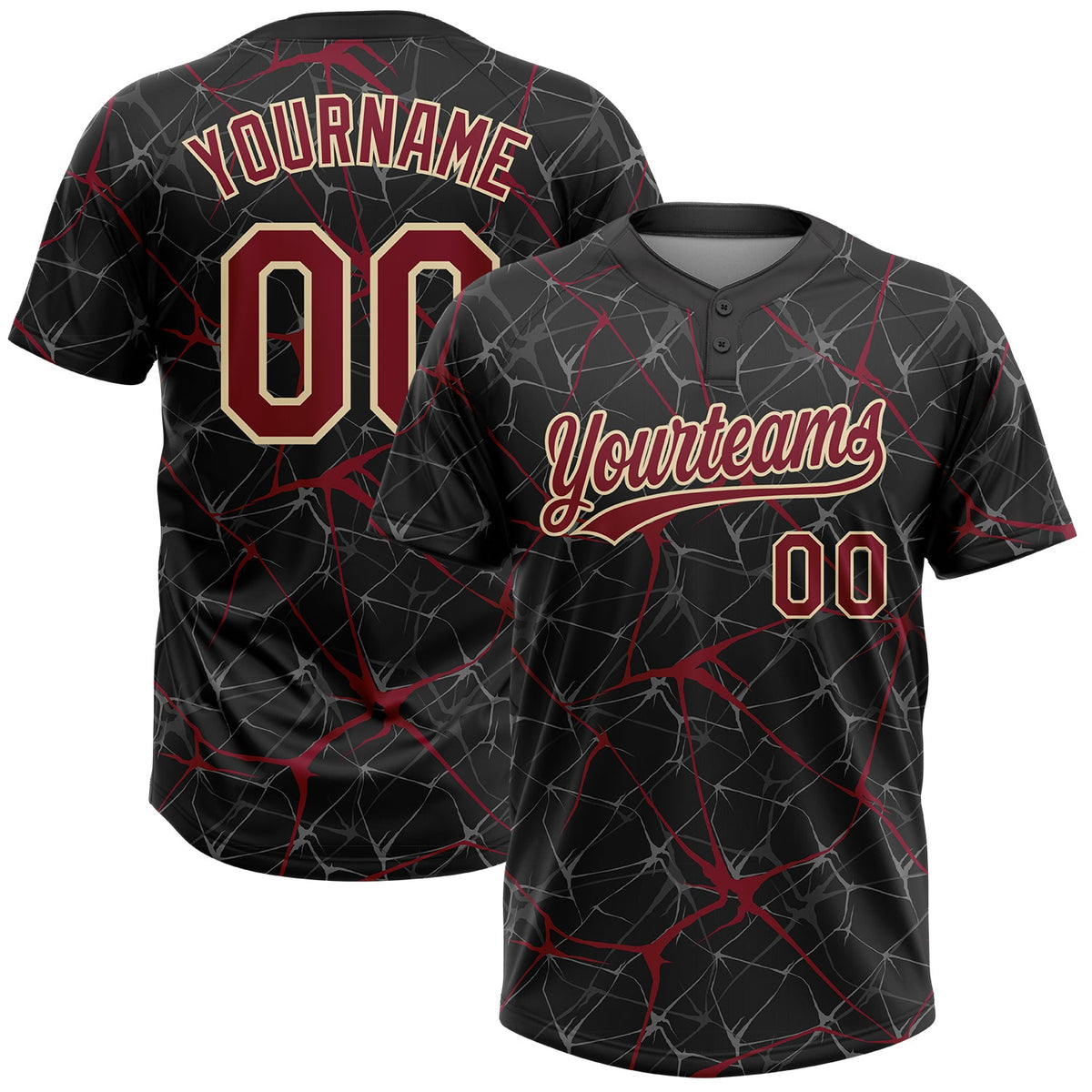 Custom Black Crimson-Cream  Abstract Network Two-Button Unisex Softball Jersey