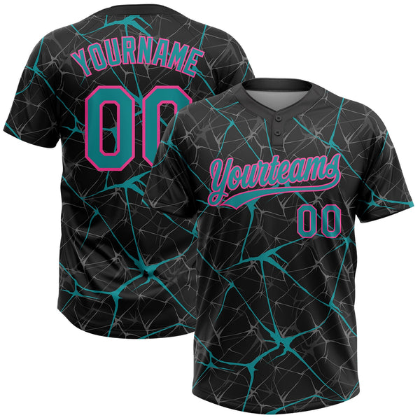Custom Black Teal-Pink  Abstract Network Two-Button Unisex Softball Jersey