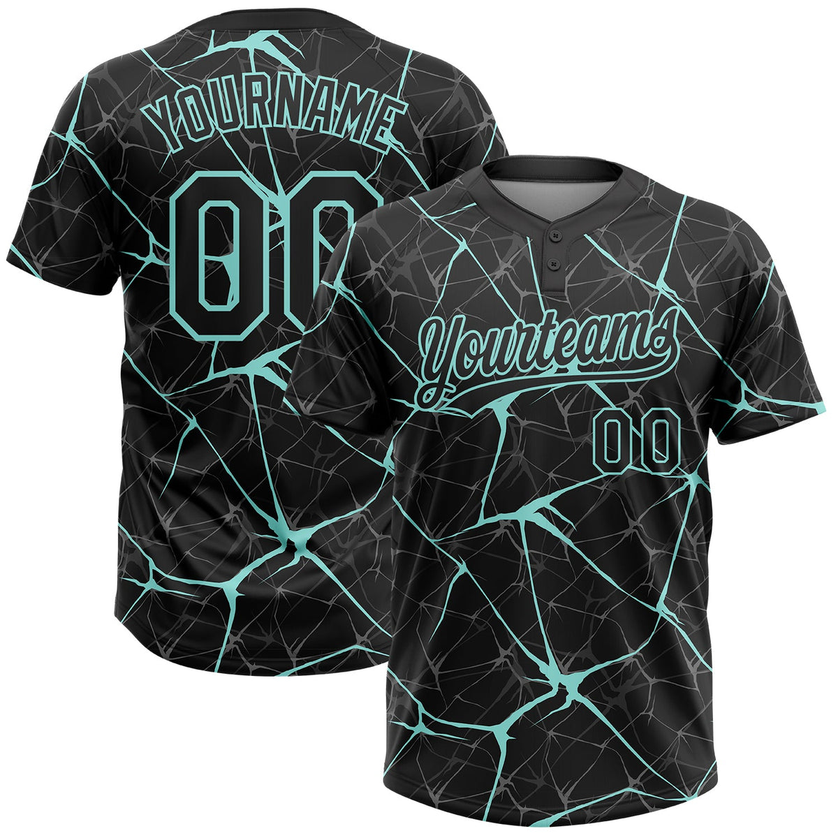 Custom Black Ice Blue  Abstract Network Two-Button Unisex Softball Jersey