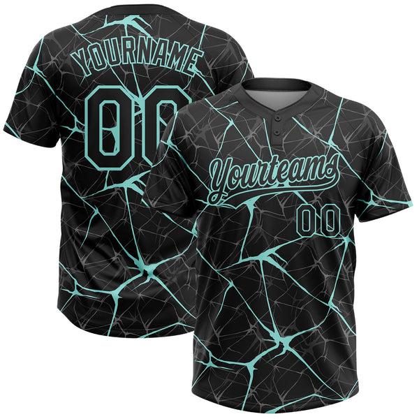 Custom Black Ice Blue  Abstract Network Two-Button Unisex Softball Jersey