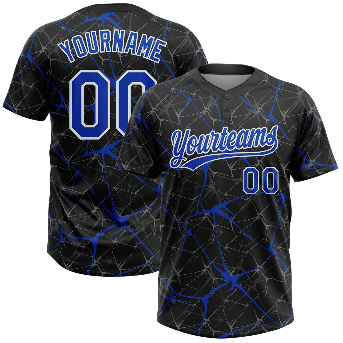 Custom Black Thunder Blue-White  Abstract Network Two-Button Unisex Softball Jersey