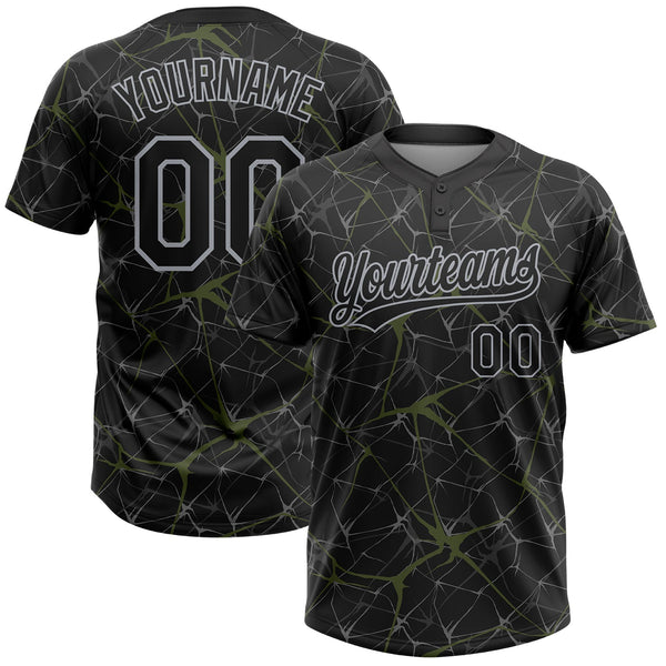 Custom Black Olive-Gray  Abstract Network Two-Button Unisex Softball Jersey