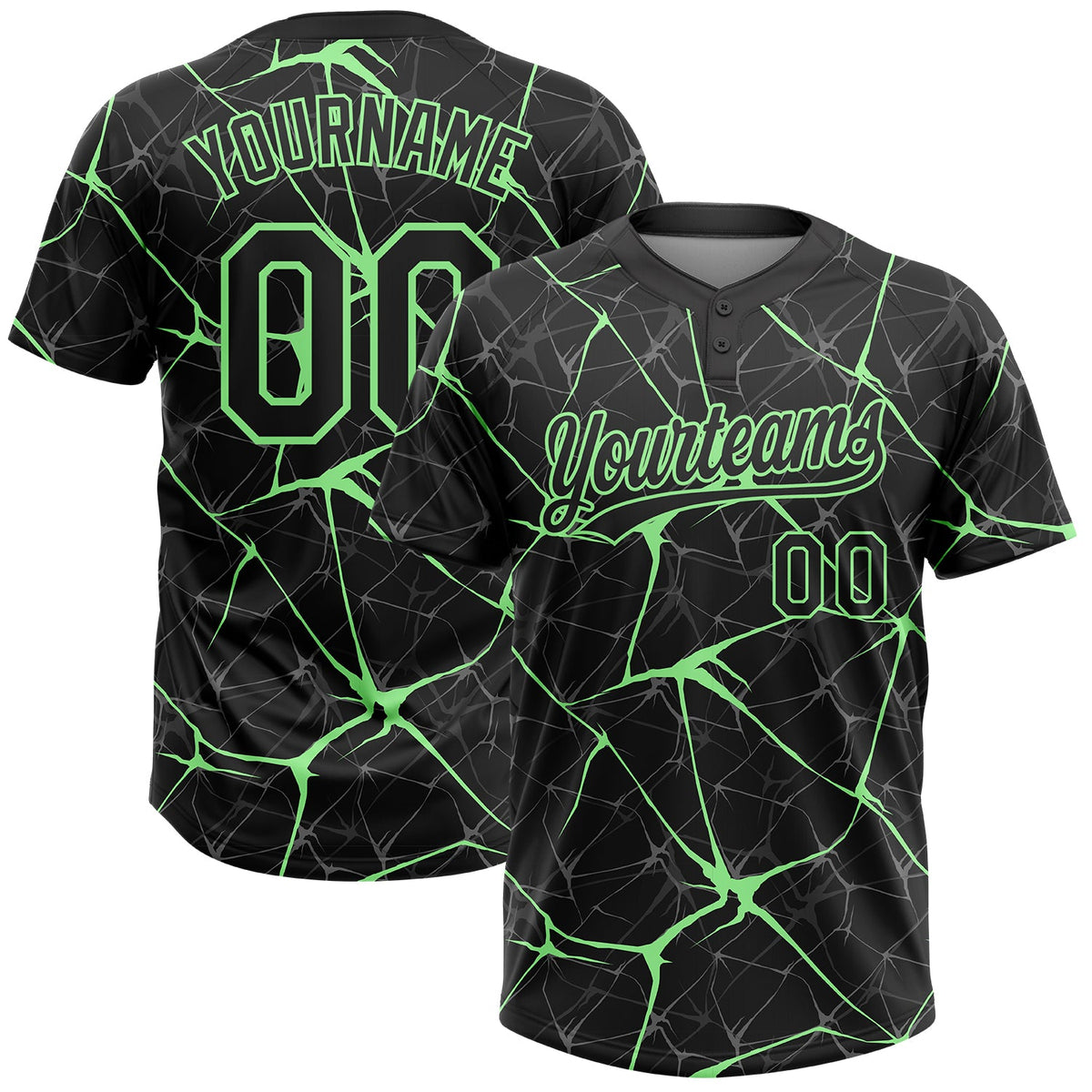 Custom Black Pea Green  Abstract Network Two-Button Unisex Softball Jersey