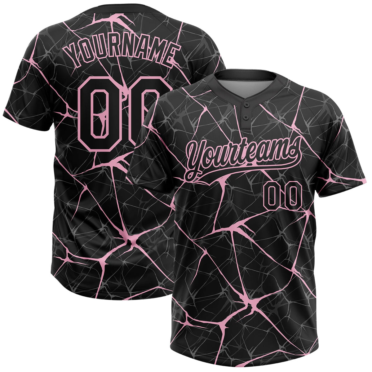 Custom Black Light Pink  Abstract Network Two-Button Unisex Softball Jersey