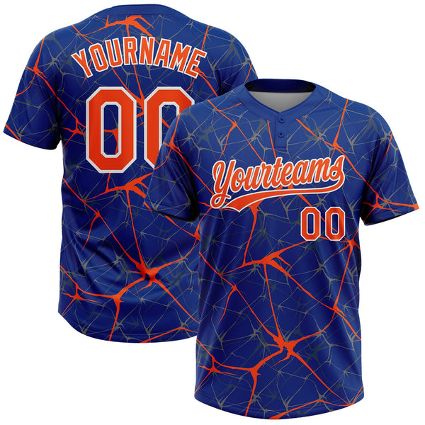 Custom Royal Orange-White  Abstract Network Two-Button Unisex Softball Jersey