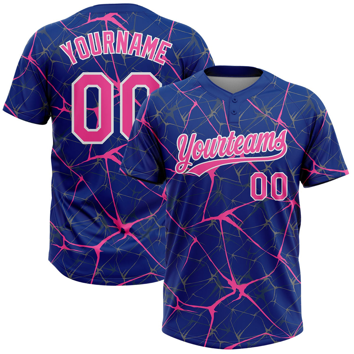 Custom Royal Pink-White  Abstract Network Two-Button Unisex Softball Jersey