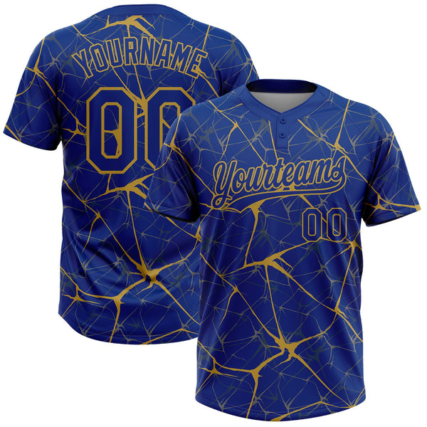 Custom Royal Old Gold  Abstract Network Two-Button Unisex Softball Jersey