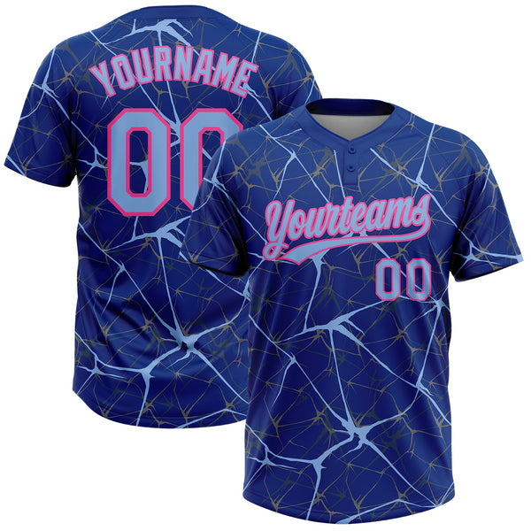 Custom Royal Light Blue-Pink  Abstract Network Two-Button Unisex Softball Jersey