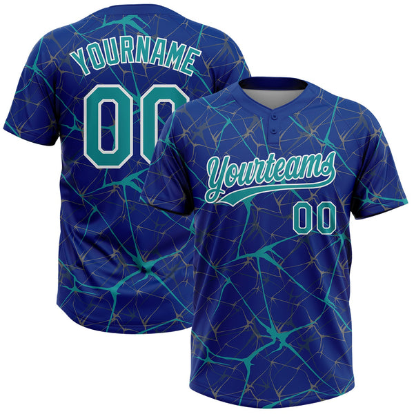 Custom Royal Teal-White  Abstract Network Two-Button Unisex Softball Jersey