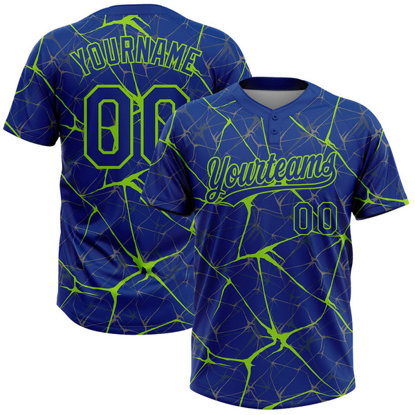 Custom Royal Neon Green  Abstract Network Two-Button Unisex Softball Jersey