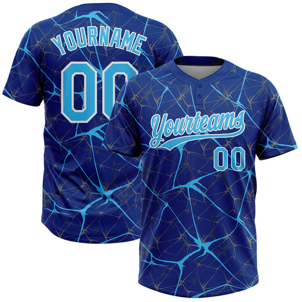 Custom Royal Sky Blue-White  Abstract Network Two-Button Unisex Softball Jersey