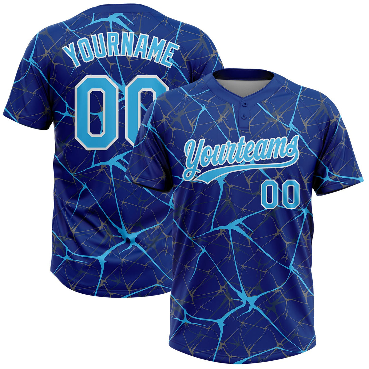 Custom Royal Sky Blue-White  Abstract Network Two-Button Unisex Softball Jersey