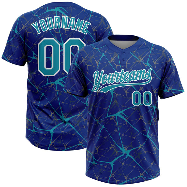 Custom Royal Teal-White  Abstract Network Two-Button Unisex Softball Jersey