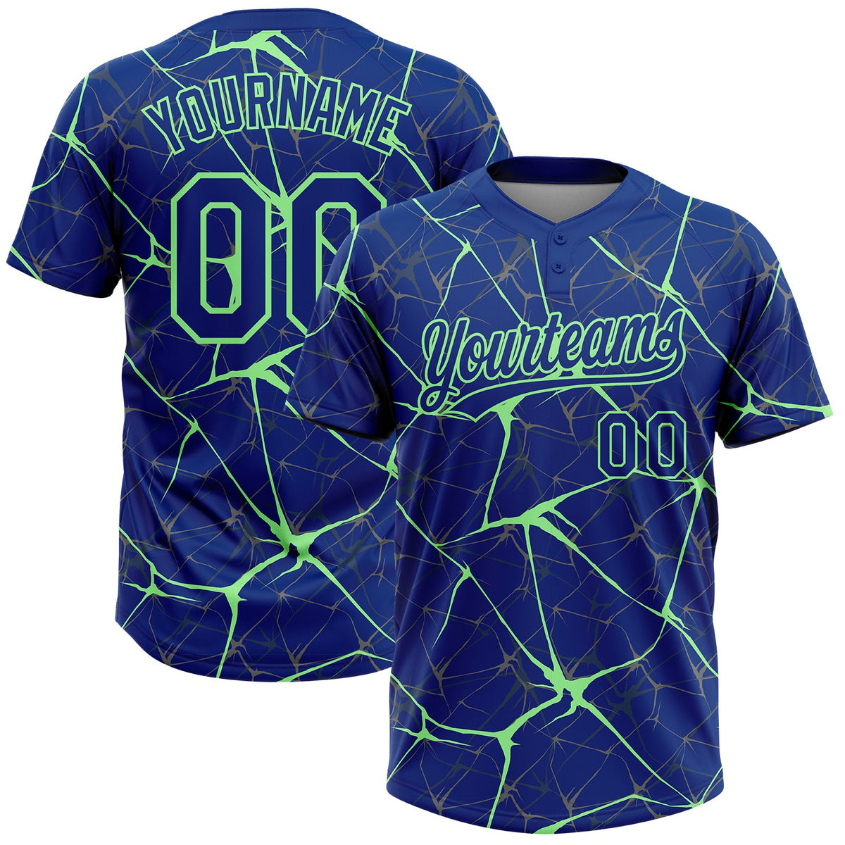 Custom Royal Pea Green  Abstract Network Two-Button Unisex Softball Jersey