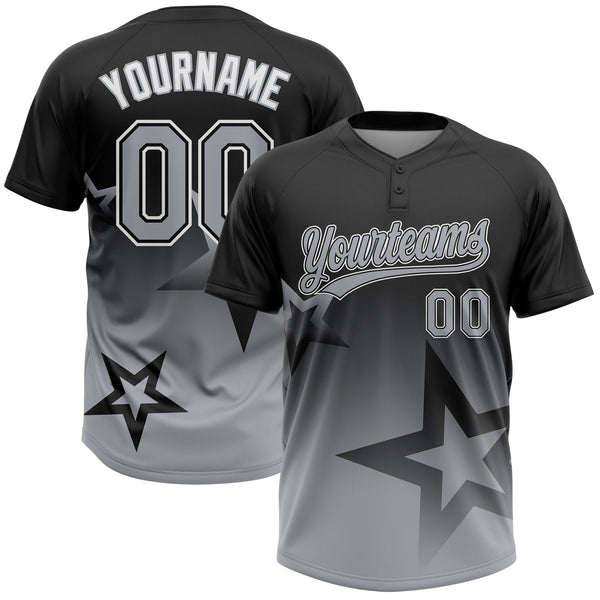 Custom Black Gray-White Gradient Style Twinkle Star Two-Button Unisex Softball Jersey