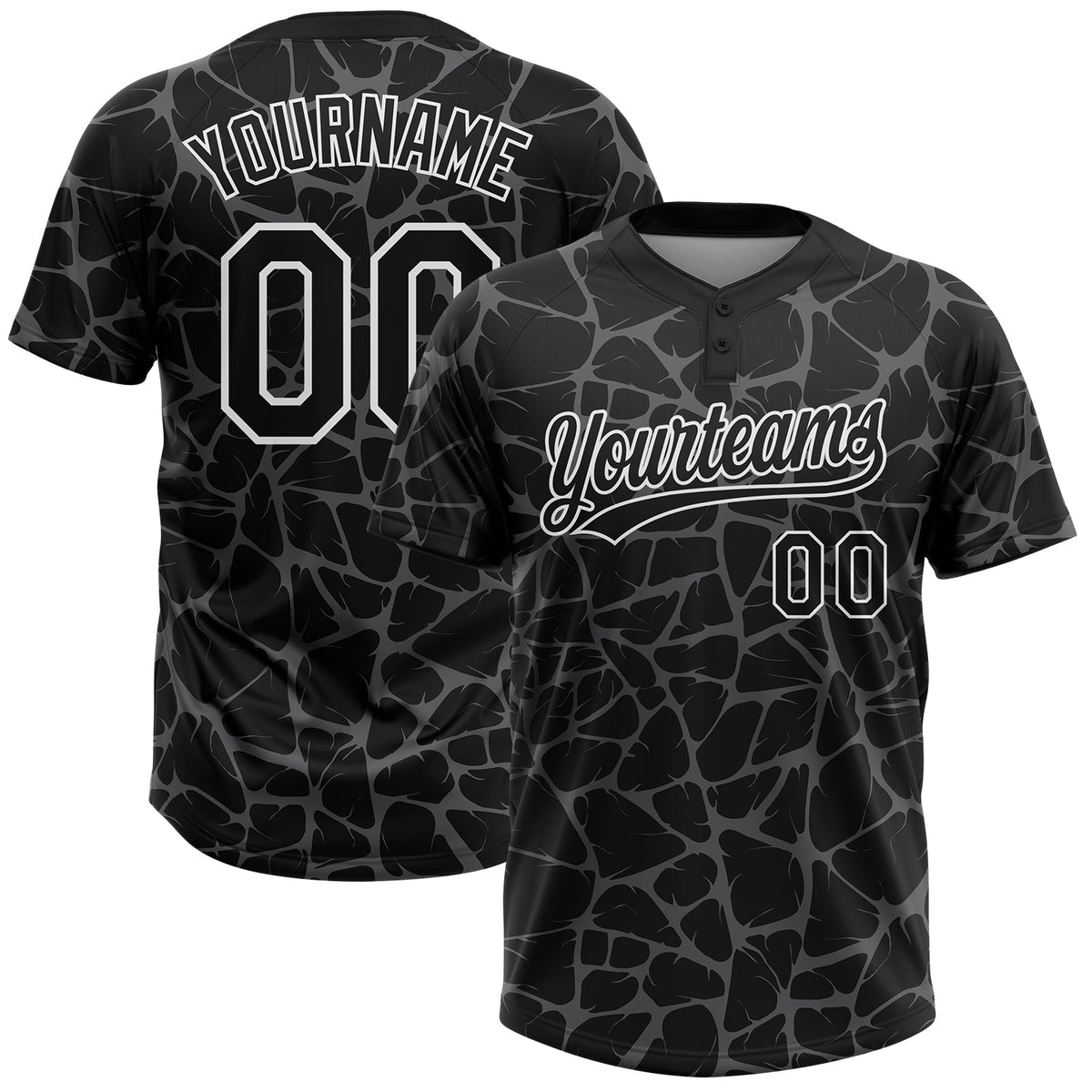 Custom Black Steel Gray-White Abstract Network Crackle Two-Button Unisex Softball Jersey