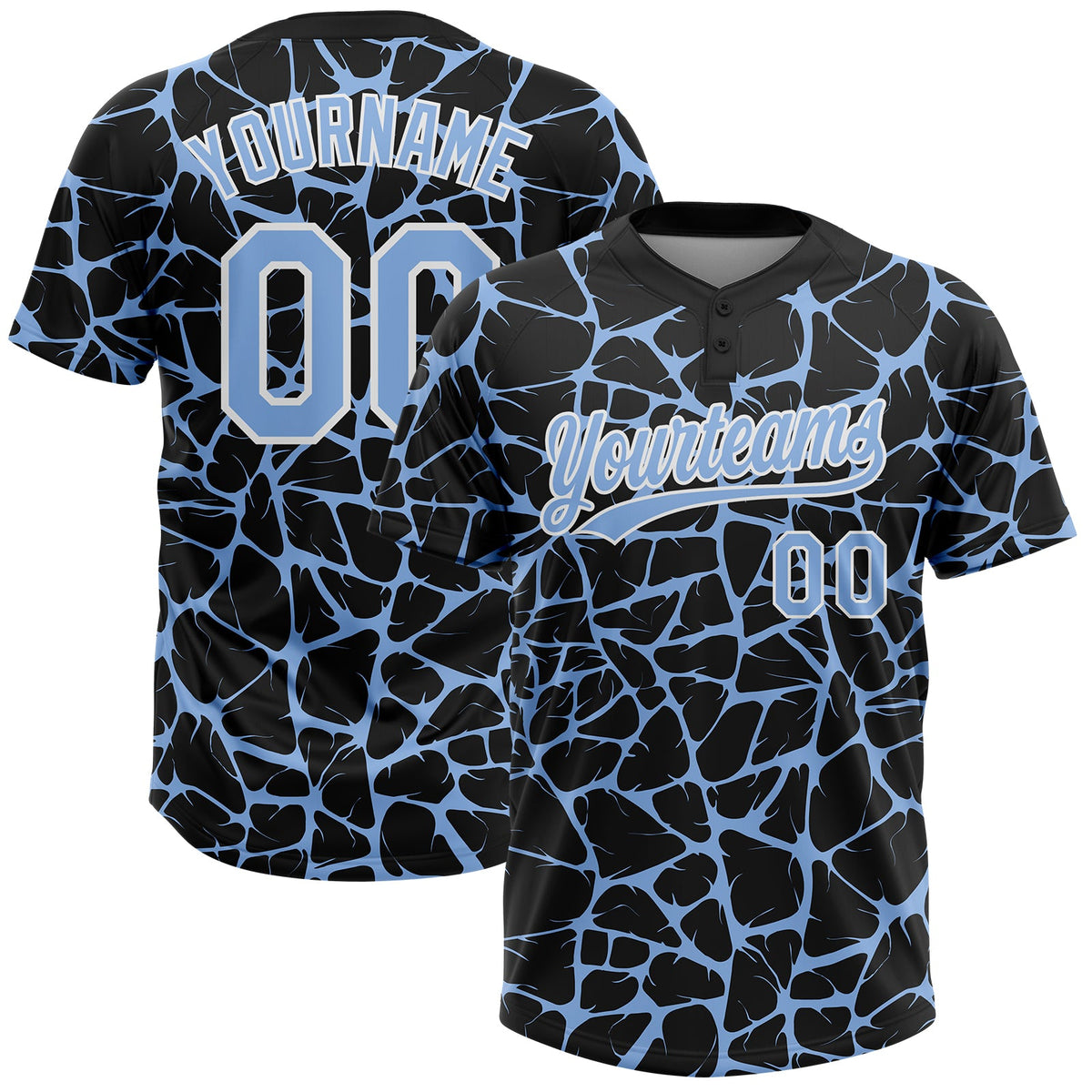 Custom Black Light Blue-White Abstract Network Crackle Two-Button Unisex Softball Jersey
