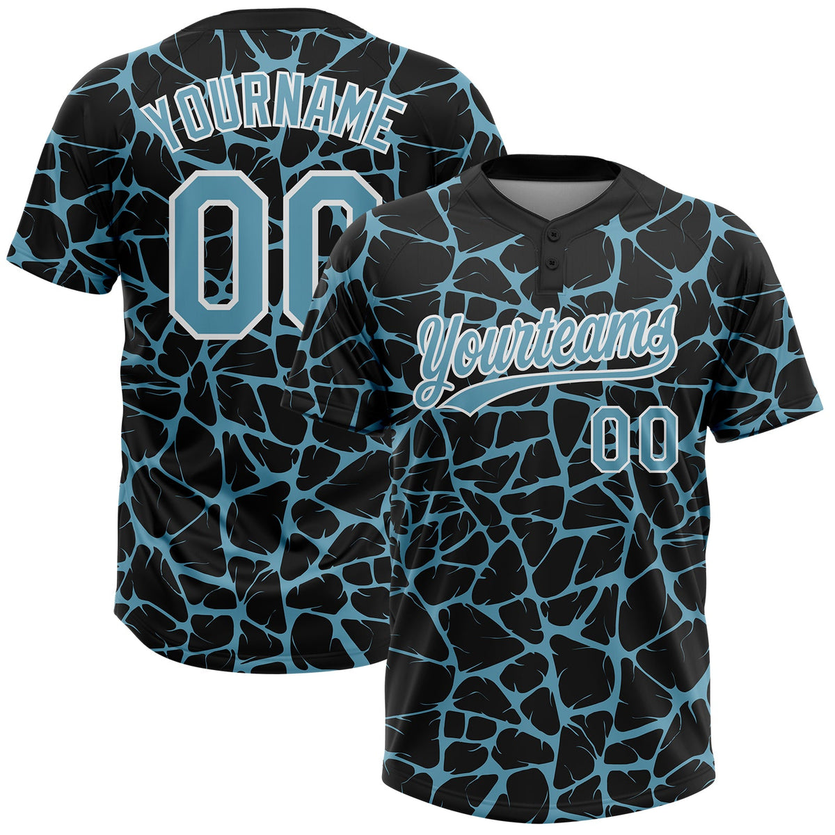 Custom Black Shadow Blue-White Abstract Network Crackle Two-Button Unisex Softball Jersey