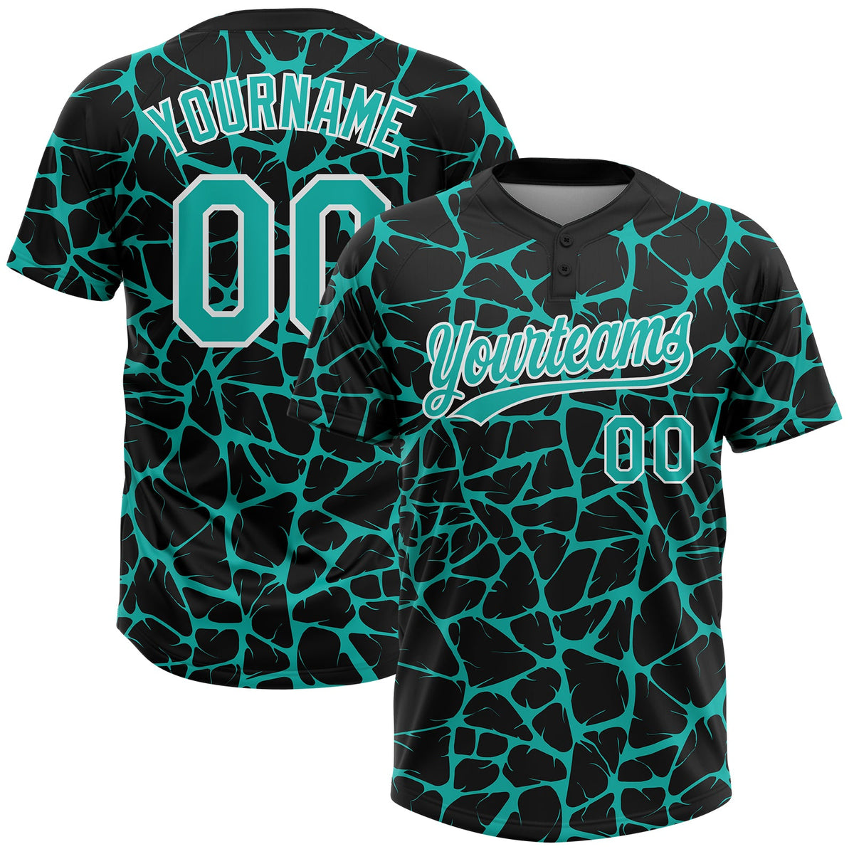 Custom Black Aqua-White Abstract Network Crackle Two-Button Unisex Softball Jersey