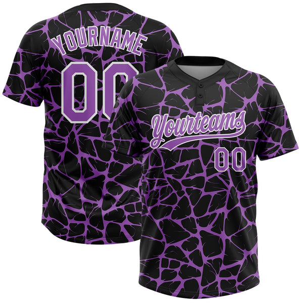 Custom Black Medium Purple-White Abstract Network Crackle Two-Button Unisex Softball Jersey