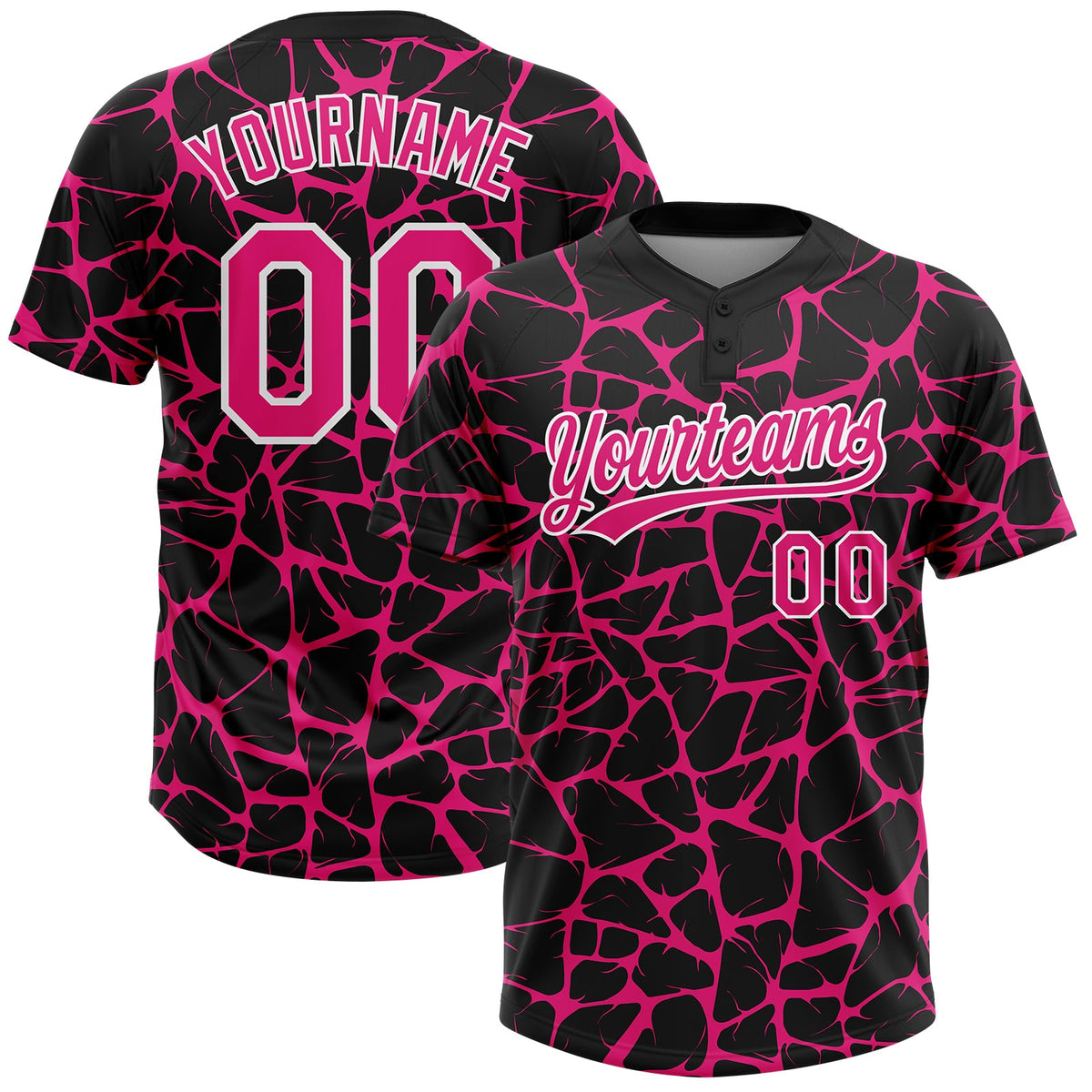 Custom Black Hot Pink-White Abstract Network Crackle Two-Button Unisex Softball Jersey