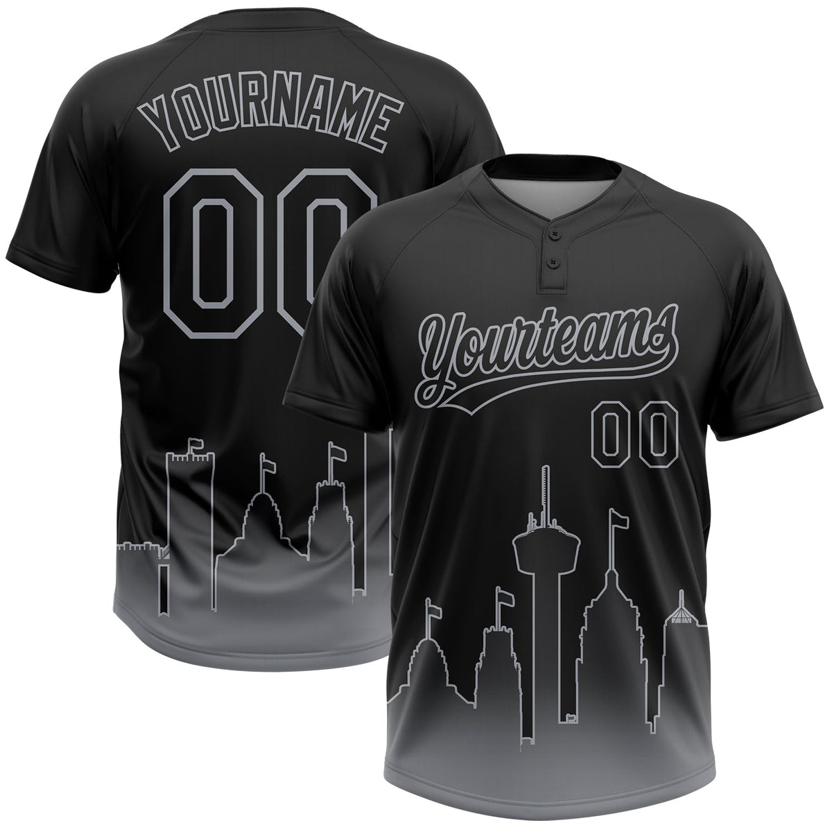 Custom Black Gray San Antonio City Edition Gradient Two-Button Unisex Softball Jersey